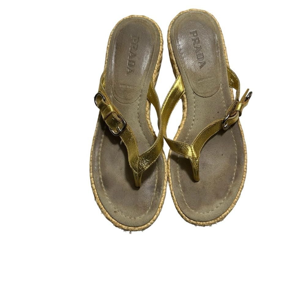 Prada Slides Thongs Wedge Platform Metallic Gold … - image 8